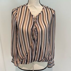 Derek Lam gathered drawstring long sleeve wrap blouse